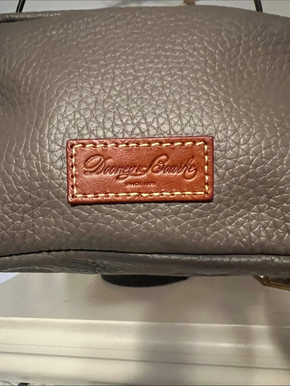 Dooney & Bourke Gray Pebbled Leather Cosmetic Pouch with Brown Logo Patch